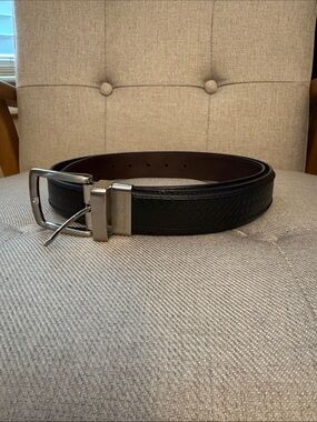 Tommy bahama belt Men's Black Leather Dress Belt with Silver Buckle